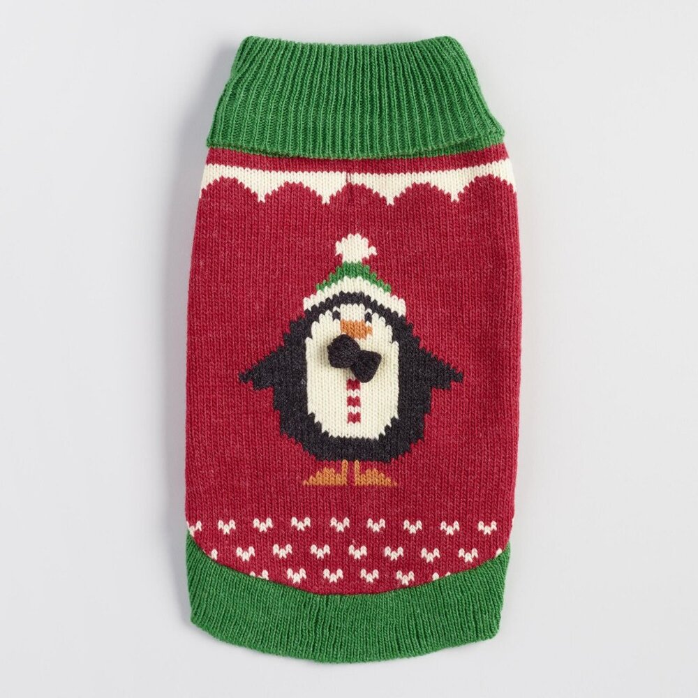 NWT size SMALL dog NEW sweater WORLD MARKET knit pet PENGUIN fall warm cute red